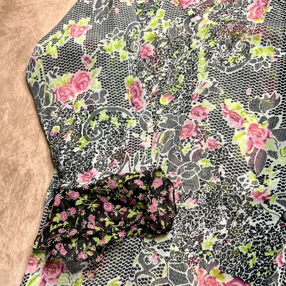 Claudia Richard Vintage 90s Sheer Floral Ruffled Blouse Mesh Geometric Fairycore - Picture 4 of 6